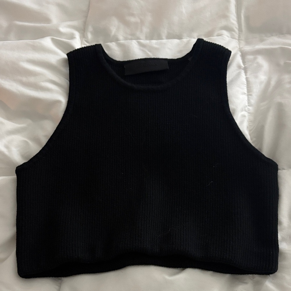 Essentials Black Ribbed Crop Top - Picture 1 of 6